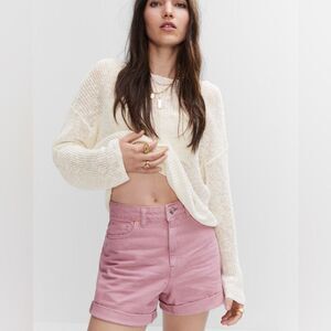 Mango light pink mom fit denim shorts